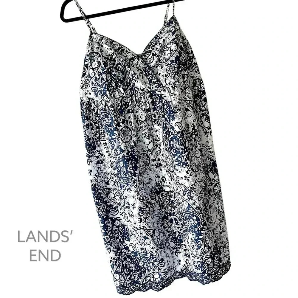 Lands' End White and Navy Paisley Midi Dress